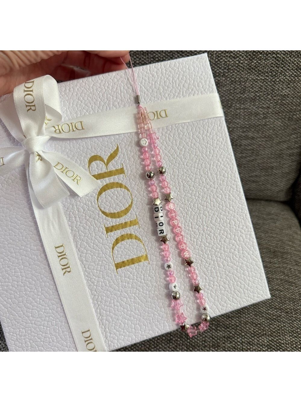 Dior Lip Glow Phone Sharm Ring Pink Silver Gift Luxury IPhone Authentic New